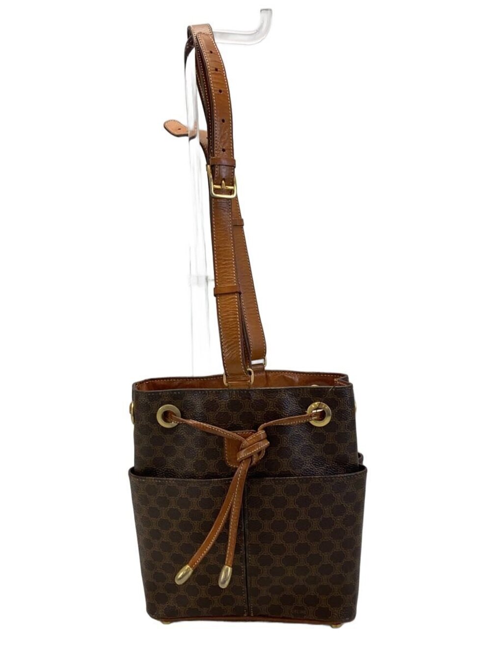 Celine Macadam Shoulder Bag Leather Brown Camouflage